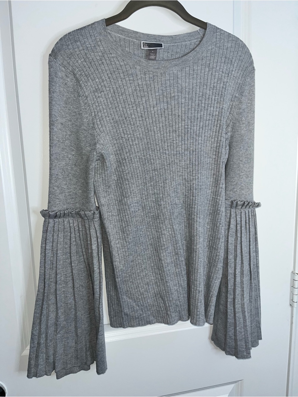 Chelsea28 Pleated Elongated Dramatic Bell Sleeve Sweater Ribbed Long Sleeve Top